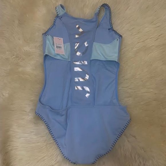 NWT JUICY COUTURE Light Blue LOGO  'Juicy' Zip-Front One-Piece Sporty Swimsuit - Picture 10 of 14